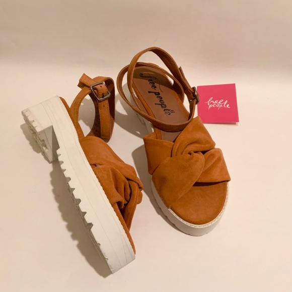 Free People Essex Suede Platform Sandals Brown Taupe Ankle-Strap Summer Heels 38 - Picture 9 of 11
